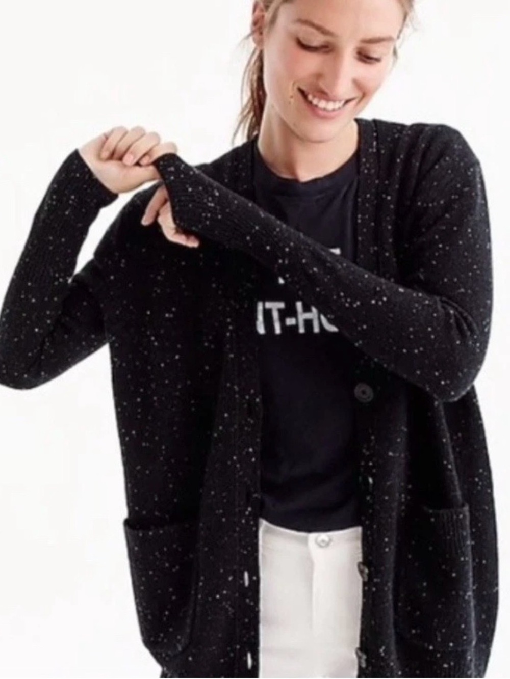 J. Crew Women's Black Donegal Button-Front Cardigan Sweater, Black, XS